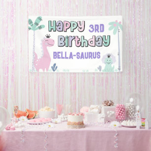 Banderoles Anniversaire heureux à tout âge - Dinosaure fémini