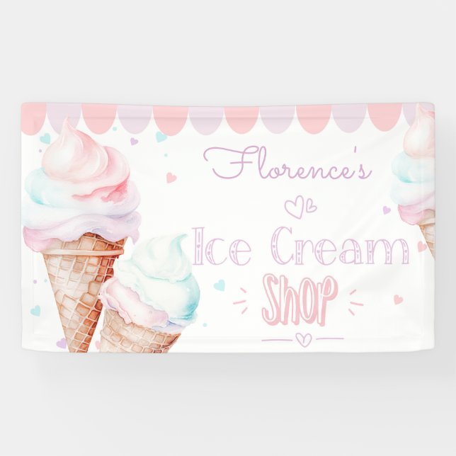 Banderoles Anniversaire Ice crème boutique pastel rose (Horizontal)