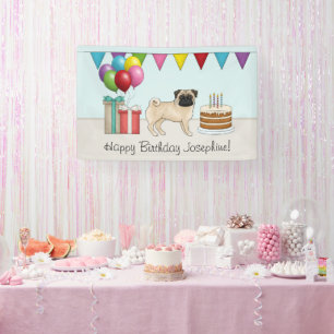Banderoles Anniversaire Joyeux Pug Faon Dessin Animé Mignon