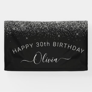 Banderoles Anniversaire Noir Argent N'importe quel âge Partie