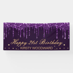 Banderoles Anniversaire Paillettes Violet Foncé qui Coulent