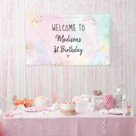 Banderoles Anniversaire Pastel Rainbow Pink Gold