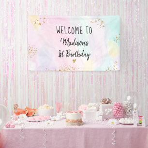 Banderoles Anniversaire Pastel Rainbow Pink Gold