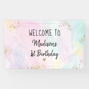 Banderoles Anniversaire Pastel Rainbow Pink Gold