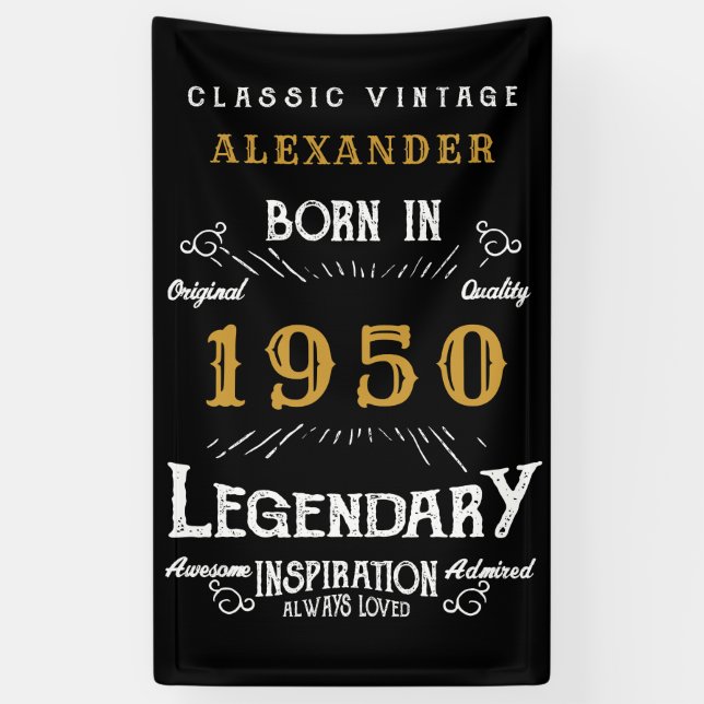Banderoles Anniversaire personnalisé 1950 Légendaire en détre (Vertical)