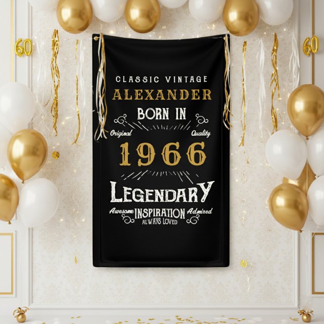 Banderoles Anniversaire personnalisé 60 ans Né en 1966 Soirée (1966 wall banner against a white wall)