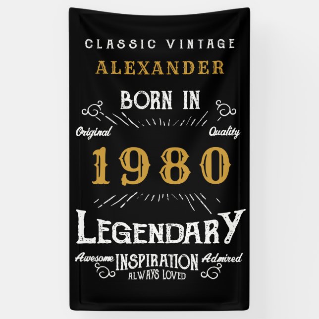 Banderoles Anniversaire Personnalisé Ajoutez Votre Nom 1980 L (Vertical)