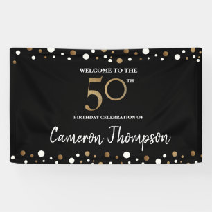 Banderoles Anniversaire personnalisé de confettis blancs d'or