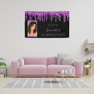 Banderoles Anniversaire photo noir violet parties scintillant