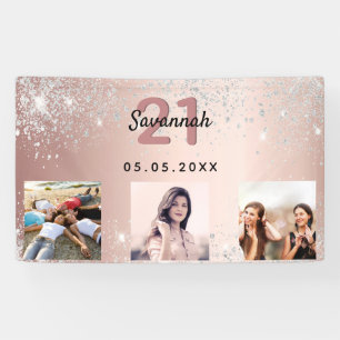 Banderoles Anniversaire photo personnalisée rose or argent pa