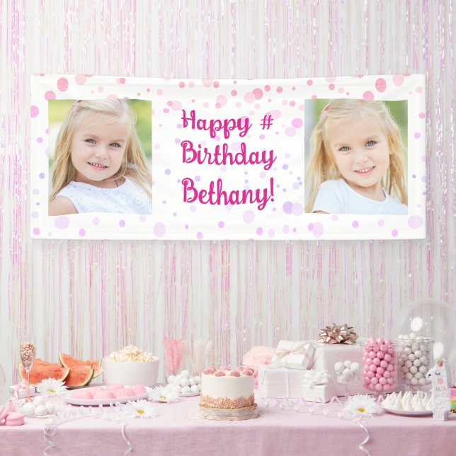 Banderoles Anniversaire Pink Purple Confetti 2 Photo Personna (Fête)