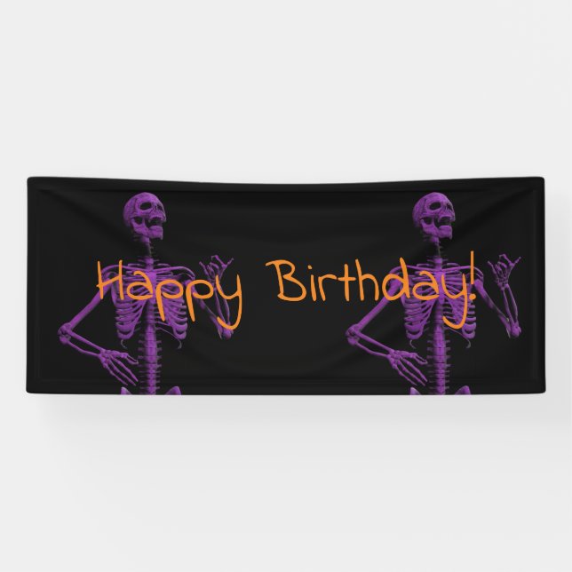 Banderoles anniversaire pourpre de squelette d'Air guitar (Horizontal)