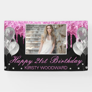 Banderoles Anniversaire Rose Chaud Paillettes qui Coulent & B