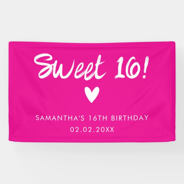 Banderoles Anniversaire Rose Moderne Sweet 16 (Horizontal)