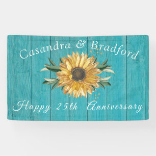 Banderoles Anniversaire rustique  Tournesol Turquoise Bois Bl