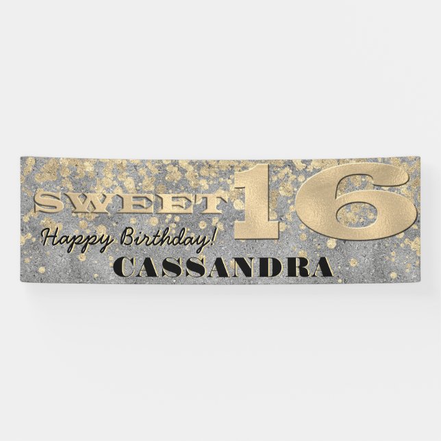 Banderoles Anniversaire seize ans | Huile d'or et Parties sci (Horizontal)