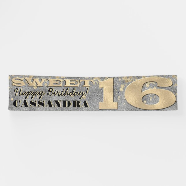 Banderoles Anniversaire seize ans | Huile d'or et Parties sci (Horizontal)