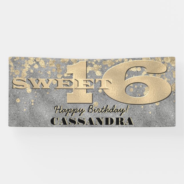 Banderoles Anniversaire seize ans | Huile d'or et Parties sci (Horizontal)