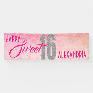 Banderoles Anniversaire seize ans   Parties scintillant rose 