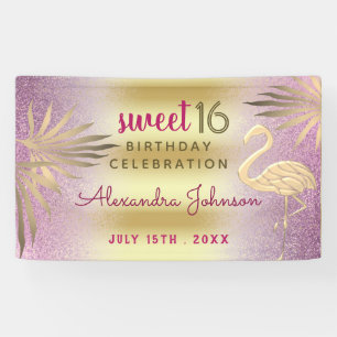 Banderoles Anniversaire Sweet 16 Rose Flamingo et Or
