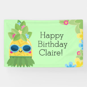 Banderoles Anniversaire Tropical Personnalisé Girly Pineappy