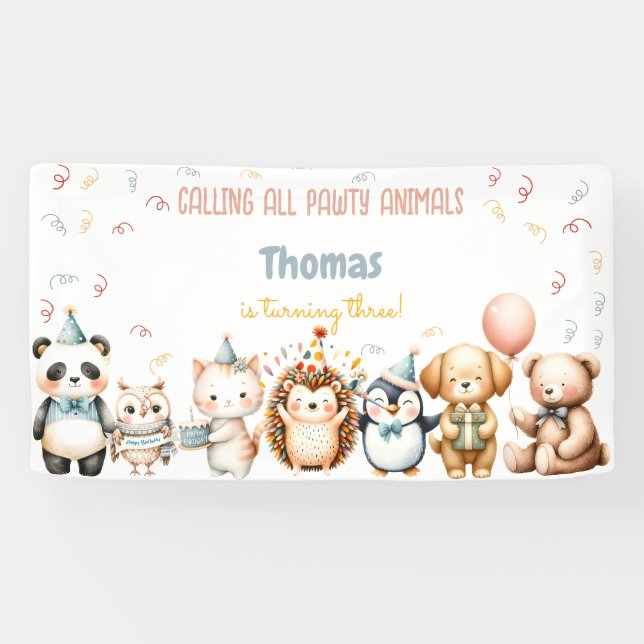 Banderoles Appel à toutes les fêtes d'anniversaire des animau (Horizontal)