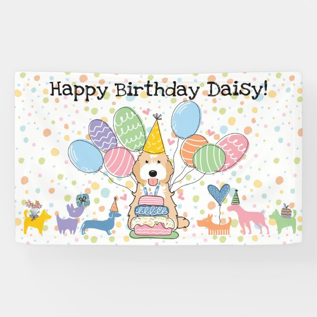 Banderoles Apricot Cockapo blanc Cavapoo fête d'anniversaire  (Horizontal)