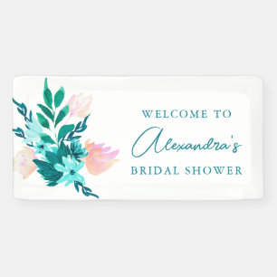 Banderoles Aqua Bleu Vert Aquarelle Florale Mariage