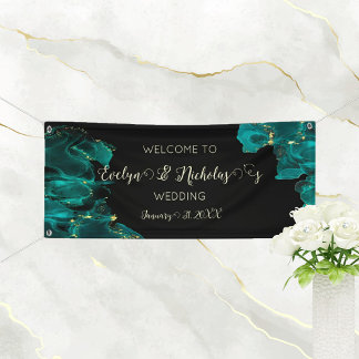 Banderoles Aquarelle Anastasia Mariage noir et vert
