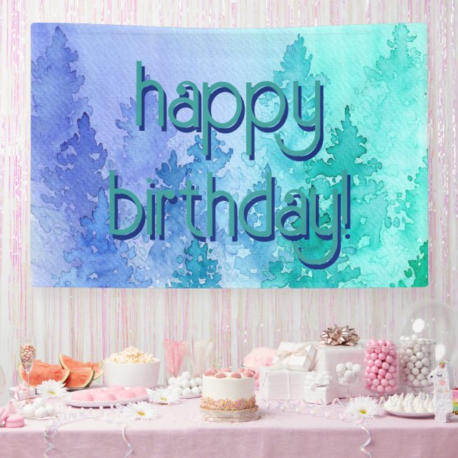 Banderoles Aquarelle Arbres Joyeux Anniversaire (Fête)