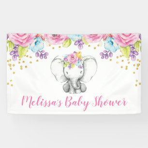 Banderoles Aquarelle Baby shower d'éléphants floraux