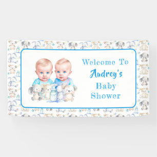 Banderoles Aquarelle Baby shower du garçon Twin Animaux