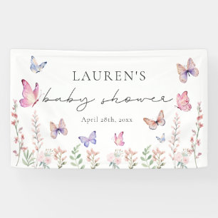 Banderoles Aquarelle Baby shower papillons rose