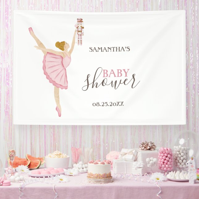 Banderoles Aquarelle Ballerina Nutcracker Baby shower rose (Fête)