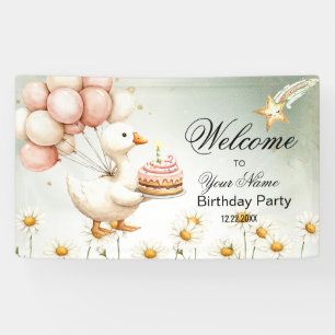 Banderoles Aquarelle Bébé Oie blanche fête d'anniversaire