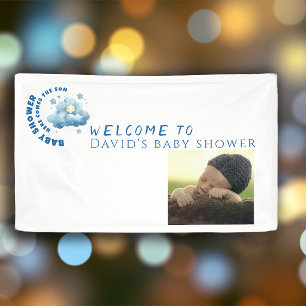 Banderoles Aquarelle bleu baby shower garçon photo bienvenue