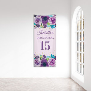Banderoles Aquarelle bleu pourpre Floral Quinceañera