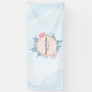 Banderoles Aquarelle bleu roussâtre bleu azur Joyeux Fête de 