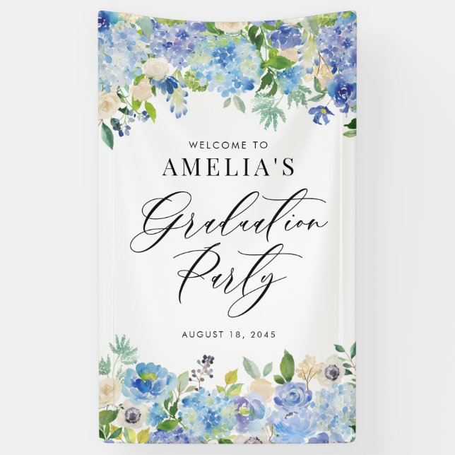 Banderoles Aquarelle Blue Hydrangeas Affiche de bienvenue de  (Vertical)