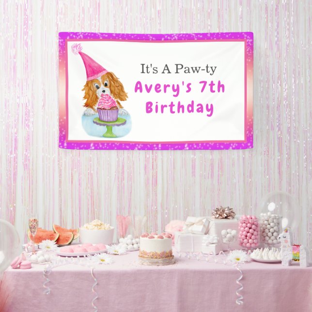 Banderoles Aquarelle Cavalier King Charles Cupcake Anniversai (Fête)