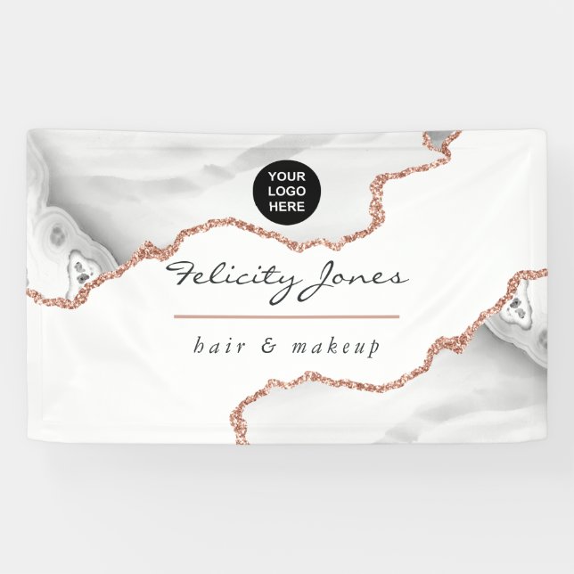 Banderoles Aquarelle chic Blanc et Rose Gold Agate Business (Horizontal)