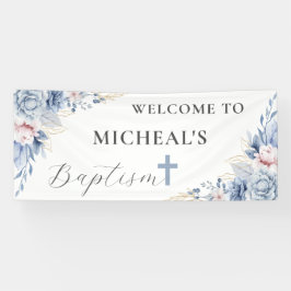 Banderoles Aquarelle Chic Dusty Bleu Floral Baby Boy Baptême