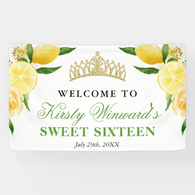 Banderoles Aquarelle Citrons & Fleurs Sweet sixteen d'accueil (Horizontal)