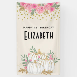 Banderoles Aquarelle Citrouille blanche et or Anniversaire