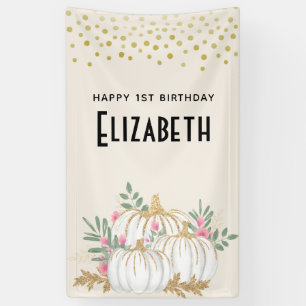 Banderoles Aquarelle Citrouille blanche et or Anniversaire