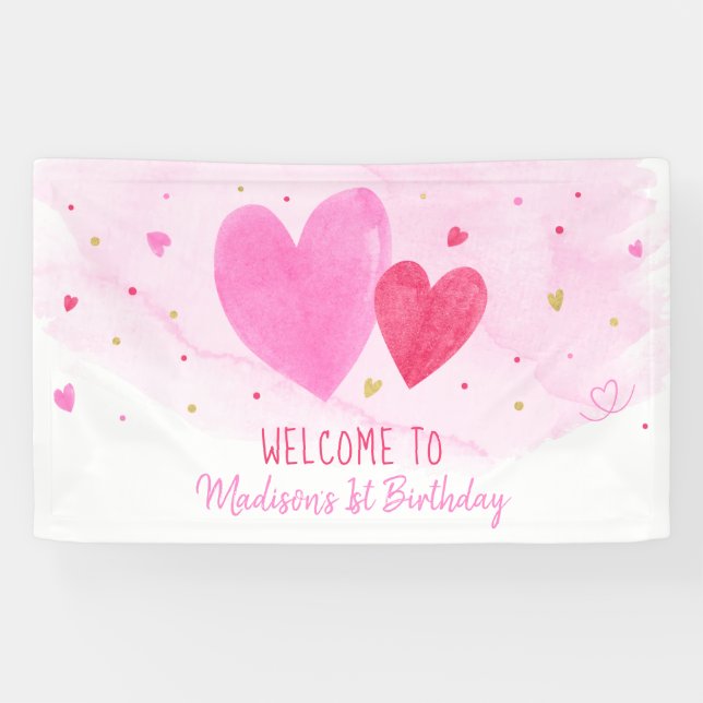 Banderoles Aquarelle Coeurs Anniversaire (Horizontal)
