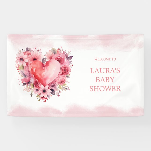 Banderoles Aquarelle Coeurs Petit Baby shower amoureux (Horizontal)