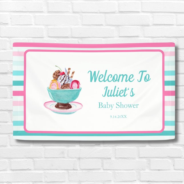 Banderoles Aquarelle Crème glacée Sundae Baby shower Bienvenu (Créateur téléchargé)