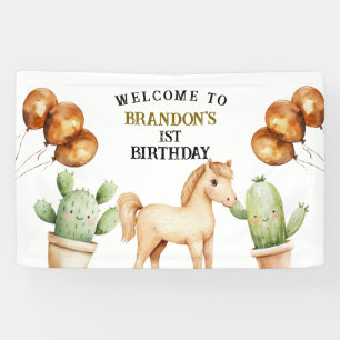 Banderoles Aquarelle Cute Cowboy 1er Rodéo Anniversaire