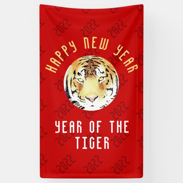 Banderoles Aquarelle de tigre chinois Nouvel An 2022 Zodiac R (Vertical)